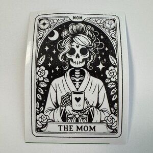 The Mom Tarot Sticker - Gothic Skeleton Mom Vinyl Decal | Spooky Coffee Mom
